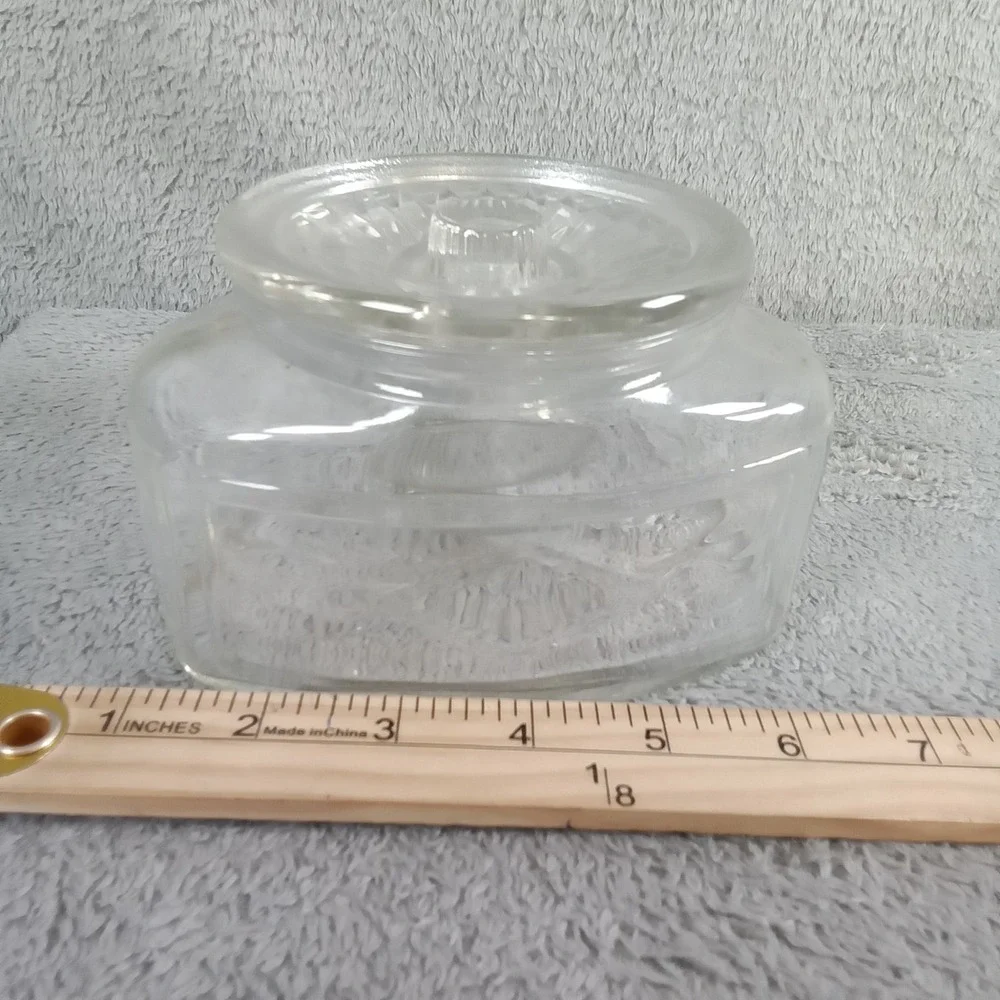 Vintage Clear Pressed Glass Hexagon Candy Dish Scroll Pattern Apothecary Jar Lid